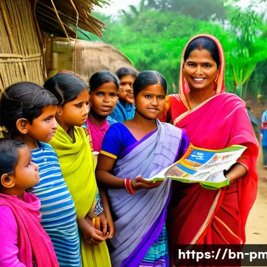 예방의학 현장 실습 체험기 - A vibrant community health worker in rural Bangladesh wearing modest clothing and a colorful sari, e...