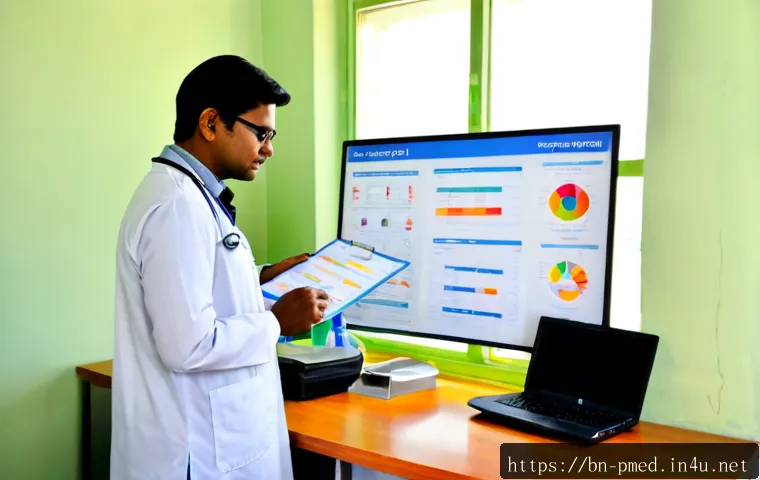 예방의학 전문가로서의 자기 계발 - Photorealistic preventive medicine physician in a bright modern clinic office in Bangladesh, a South...